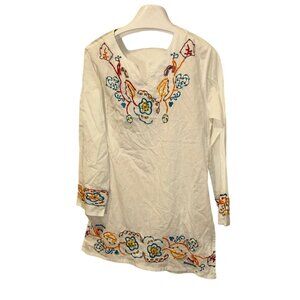 Ethnic Indian Wear rainbow embroidered beaded cotton tunic top L